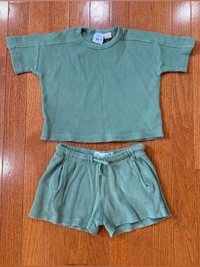 Zara Baby Boys Girls 9-12 Months Waffle Knit Matching Set Shirt Shorts Outfit